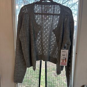 Charter Club Silver Pointelle Knit Cardigan